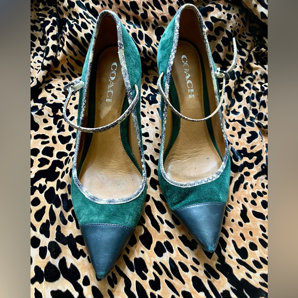Coach Green Velvet and Snakeskin Embossed Heel